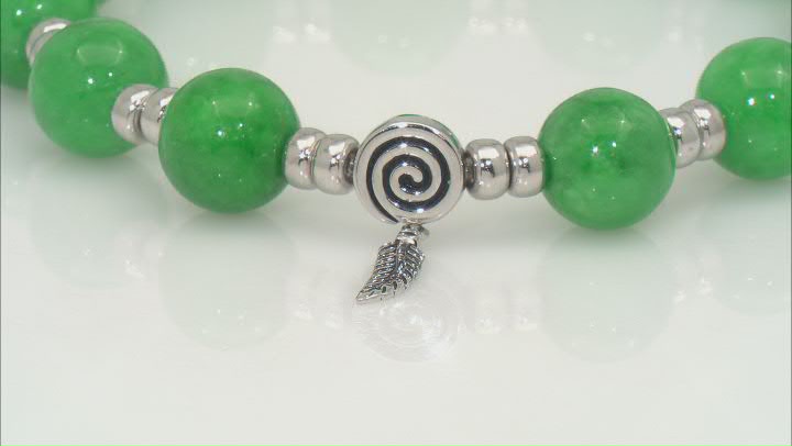 Green Jadeite Rhodium Over Silver Feather Stretch Bracelet Video Thumbnail