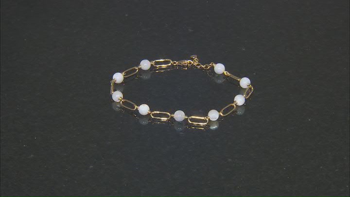White Mother-of-Pearl 18k Yellow Gold Over Silver Paperclip Bracelet Video Thumbnail