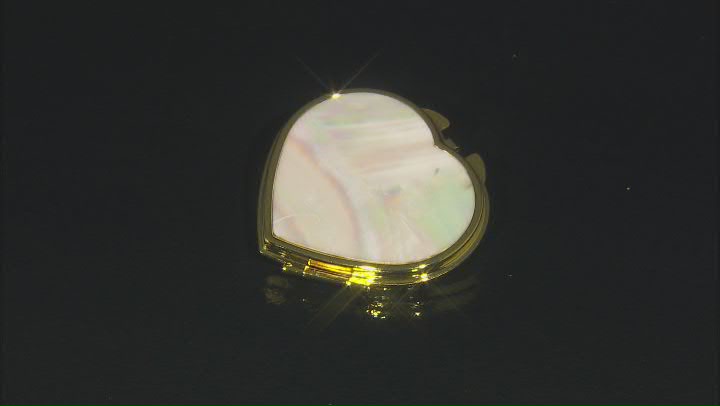 White Mother-of-Pearl Gold Tone Heart Compact Mirror Video Thumbnail