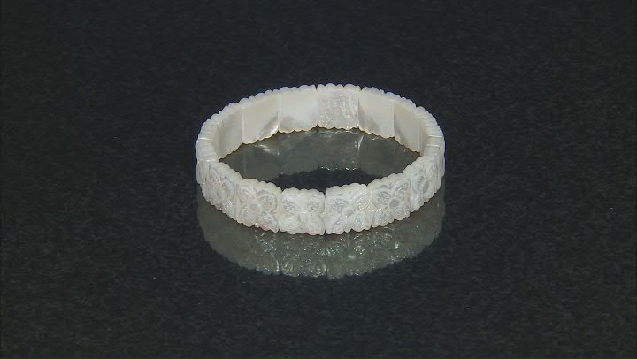 White Mother-Of-Pearl with Floral Carving Stretch Bracelet Video Thumbnail