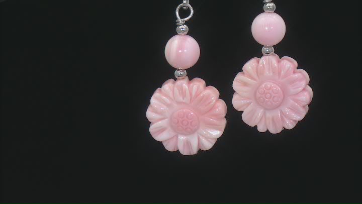 Pink Conch Shell Carved Flower Sterling Silver Earring Video Thumbnail