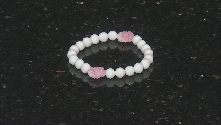 Pink and White Conch Shell Carved Flower Stretch Bracelet Video Thumbnail