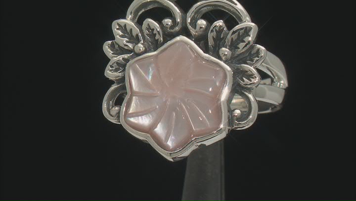 11x11mm Carved Pink Mother-Of-Pearl Sterling Silver Ring Video Thumbnail