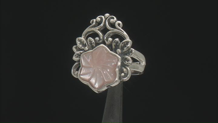 11x11mm Carved Pink Mother-Of-Pearl Sterling Silver Ring Video Thumbnail