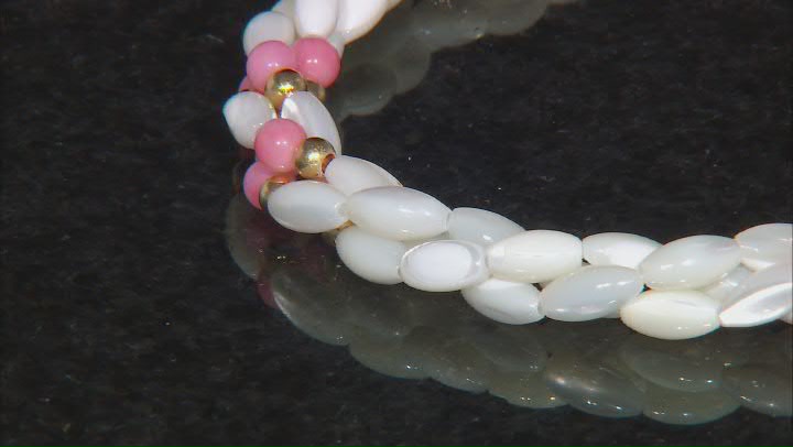 White Mother-Of-Pearl With Pink Coral 18k Yellow Gold Over Sterling Silver Bracelet Video Thumbnail