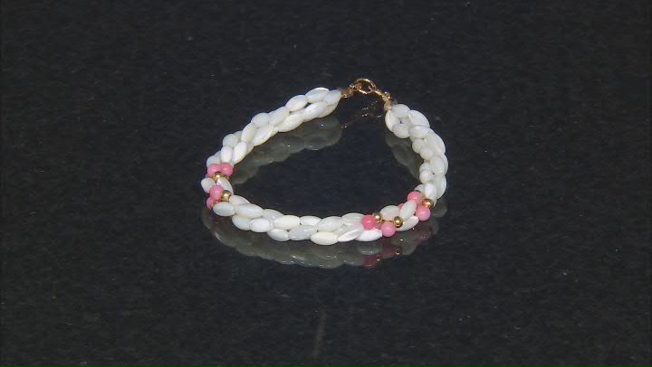 White Mother-Of-Pearl With Pink Coral 18k Yellow Gold Over Sterling Silver Bracelet Video Thumbnail