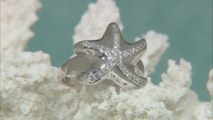 White Crystal Silver Tone Starfish Ring