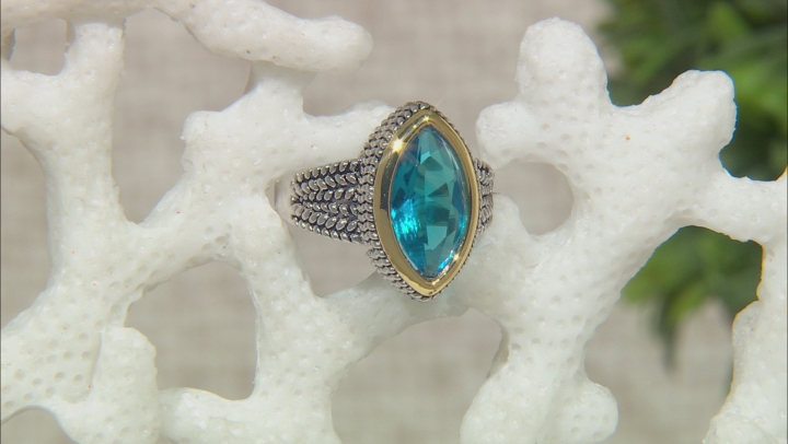 Blue Crystal 14k Yellow Gold And Rhodium Over Brass Two-Tone Ring Video Thumbnail