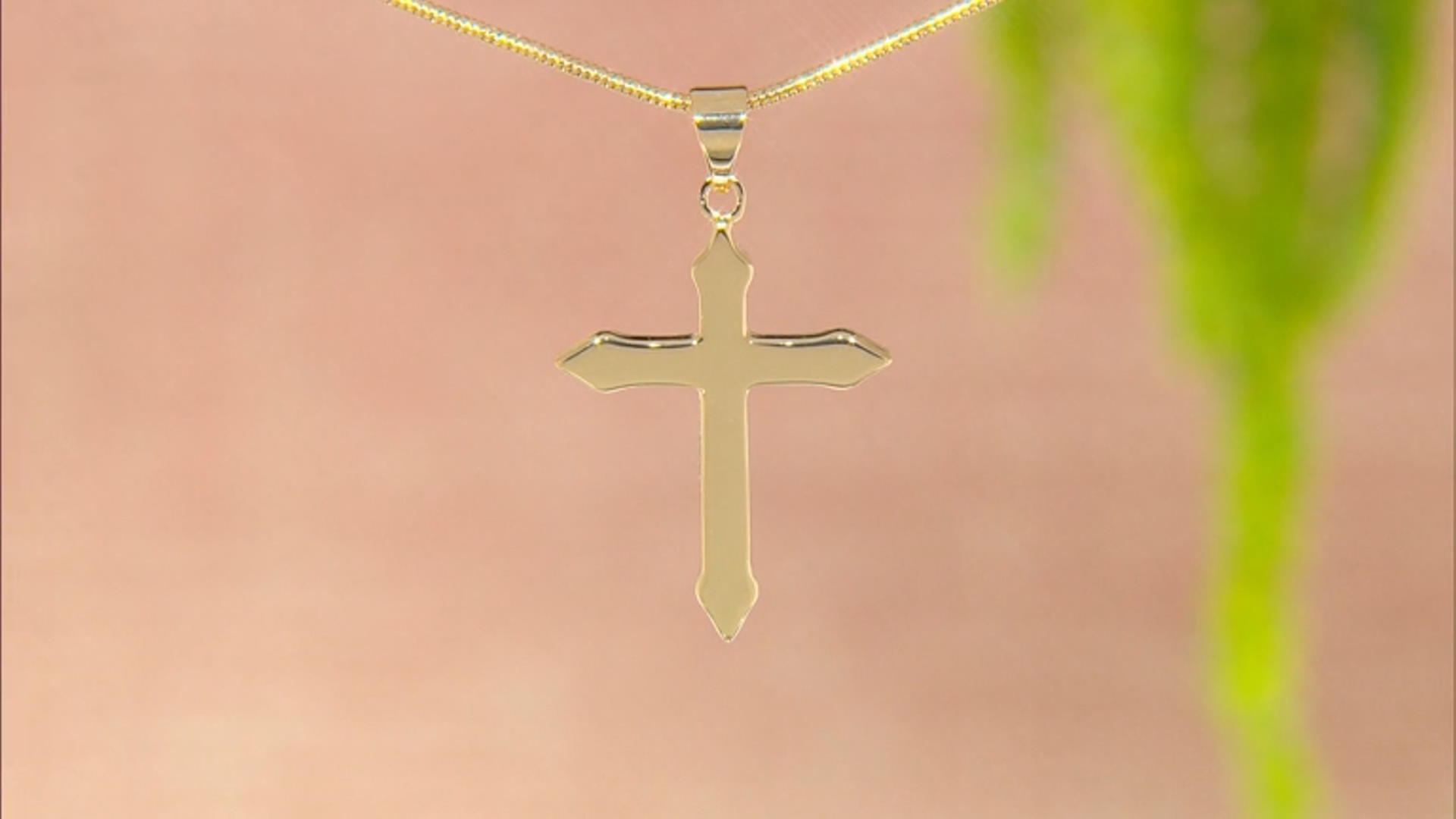 14k Gold Over Brass Cross Pendant With Chain Video Thumbnail