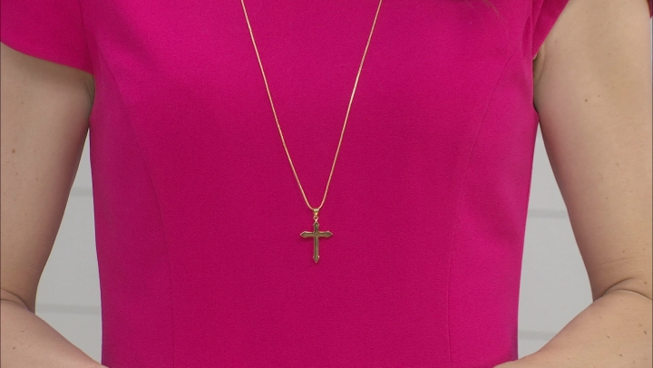 14k Gold Over Brass Cross Pendant With Chain Video Thumbnail