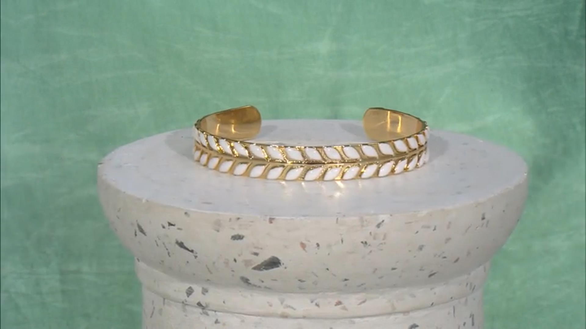 White Enamel 14K Gold Over Brass Cuff Bracelet Video Thumbnail