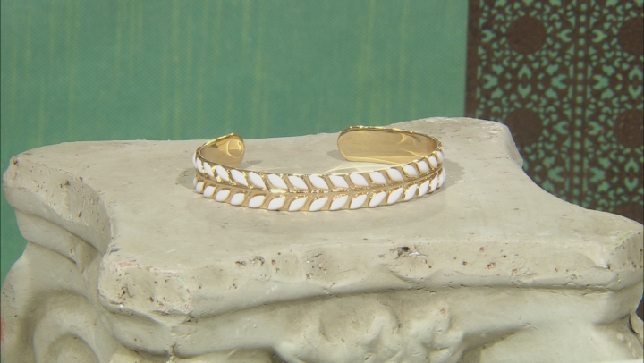 White Enamel 14K Gold Over Brass Cuff Bracelet