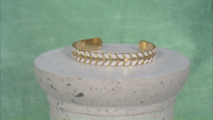 White Enamel 14K Gold Over Brass Cuff Bracelet Video Thumbnail