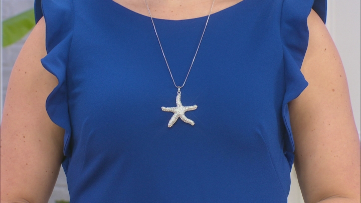 White Crystal Silver Tone Starfish Pendant With 26" Chain