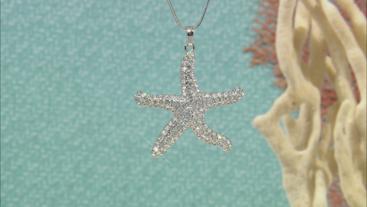 White Crystal Silver Tone Starfish Pendant With 26" Chain Video Thumbnail