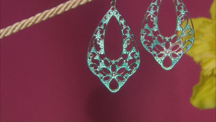 Patina Floral And Filigree Cut Out Dangle Earrings Video Thumbnail