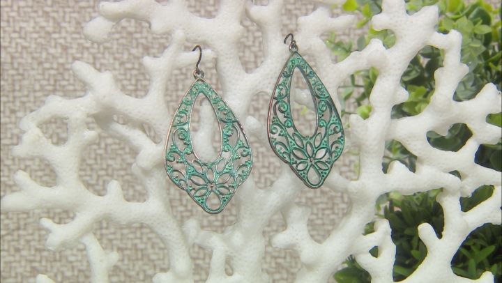 Patina Floral And Filigree Cut Out Dangle Earrings Video Thumbnail