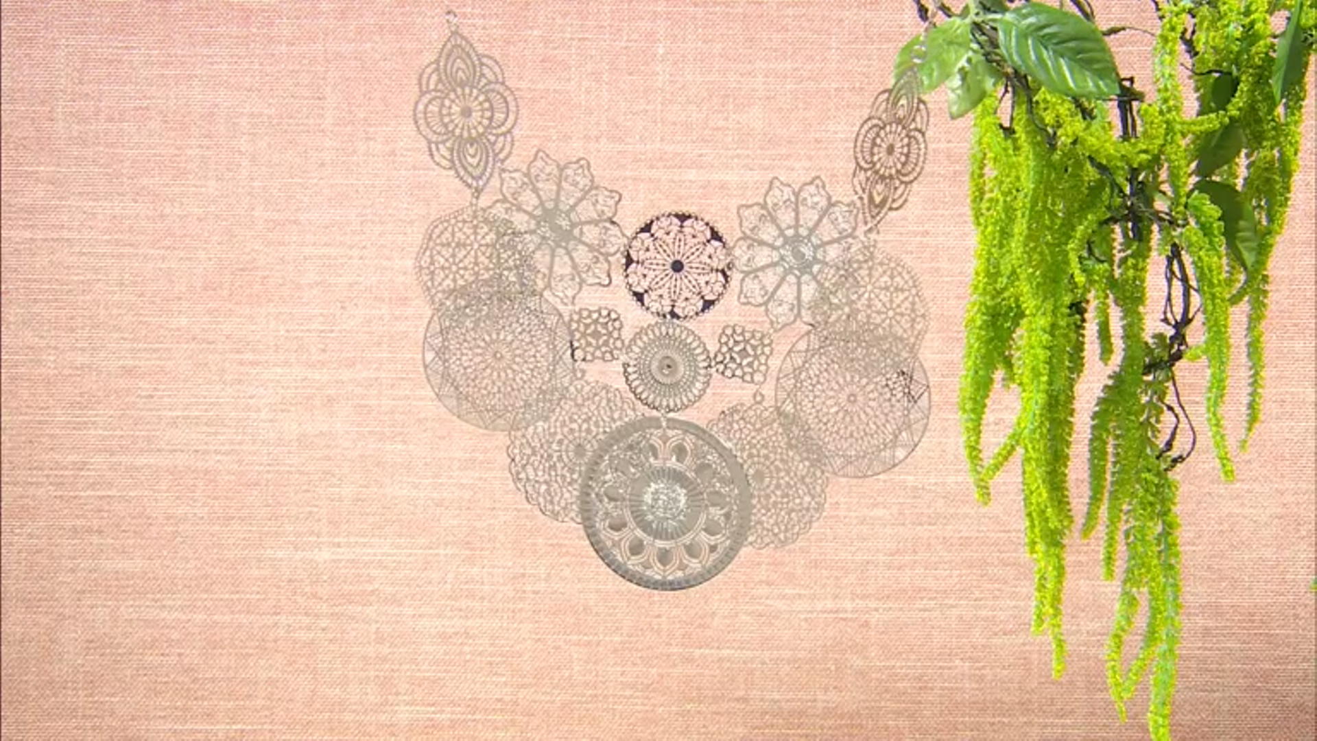 Silver Tone Floral Lace Design Bib Necklace Video Thumbnail