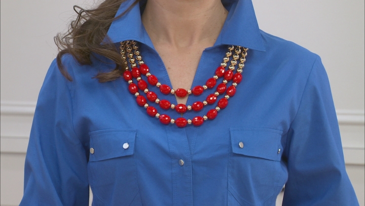 Red Bead Gold Tone Nautical Necklace Video Thumbnail