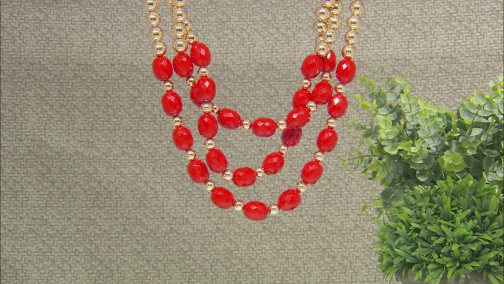 Red Bead Gold Tone Nautical Necklace Video Thumbnail