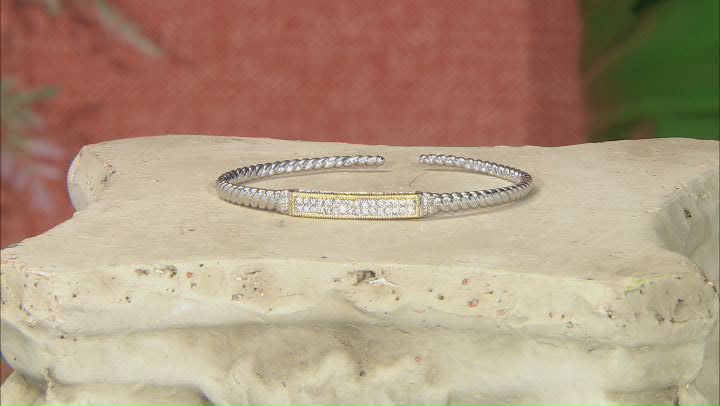 White Crystal Rhodium And 18k Gold Over Brass Two Tone Bracelet Video Thumbnail