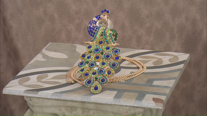 Multi-color Crystal Gold Tone Peacock Necklace Video Thumbnail