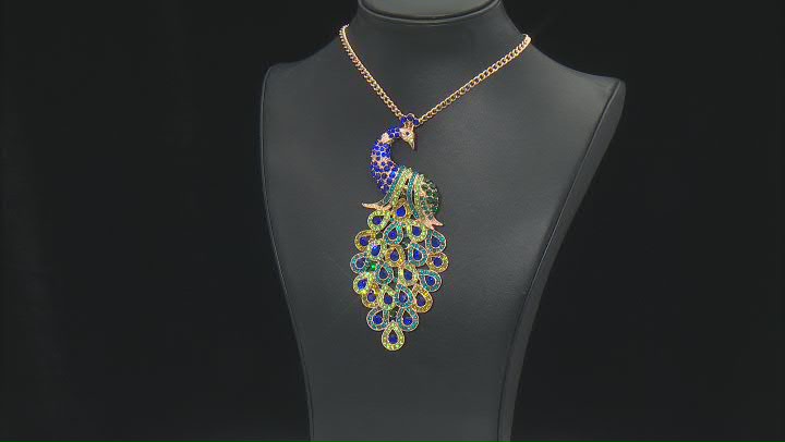 Multi-color Crystal Gold Tone Peacock Necklace Video Thumbnail