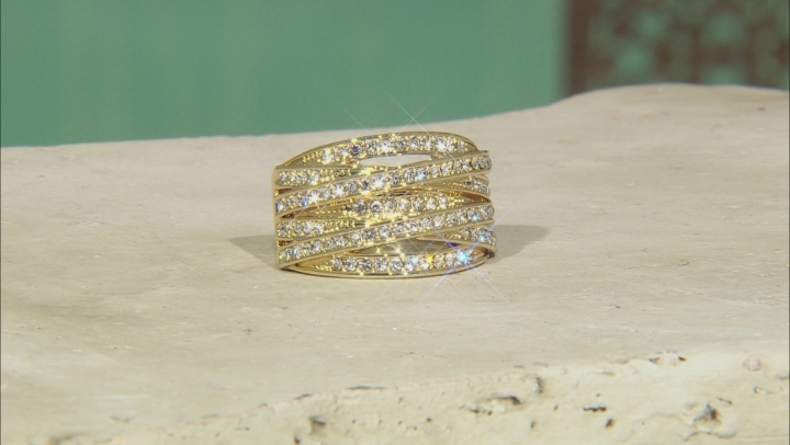 White Crystal Gold Tone Multi-Row Crossover Ring Video Thumbnail