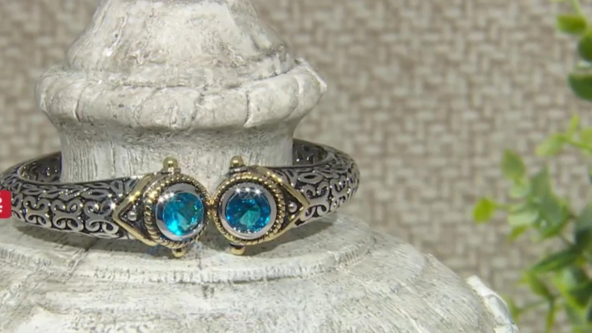 Blue Crystal Two Tone Hinged Bangle Bracelet