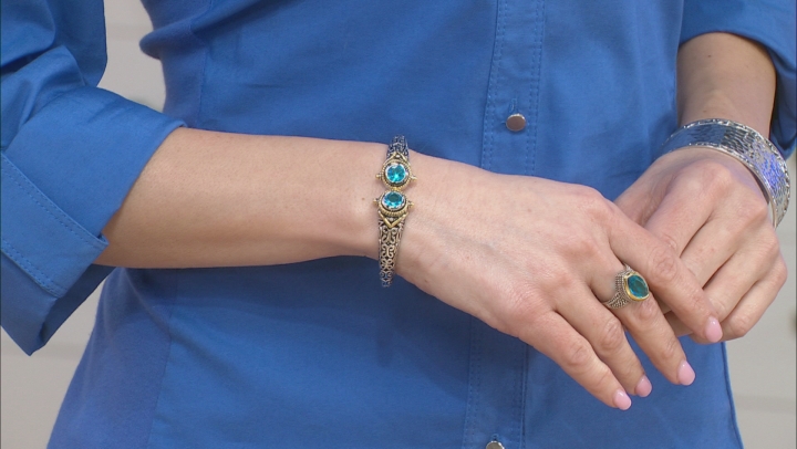 Blue Crystal Two Tone Hinged Bangle Bracelet Video Thumbnail