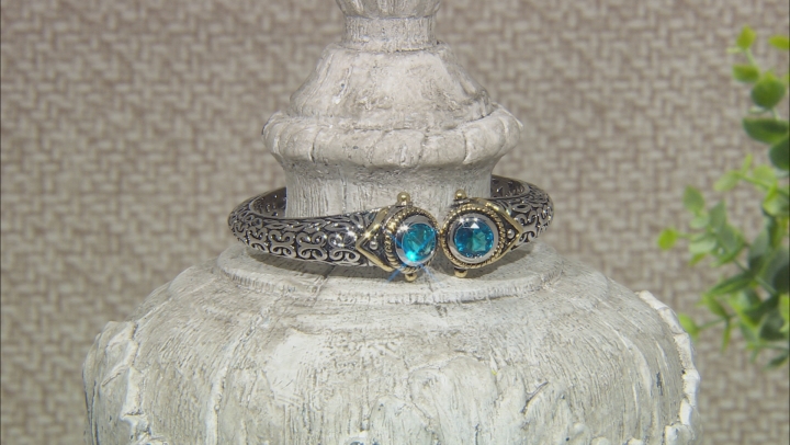 Blue Crystal Two Tone Hinged Bangle Bracelet Video Thumbnail