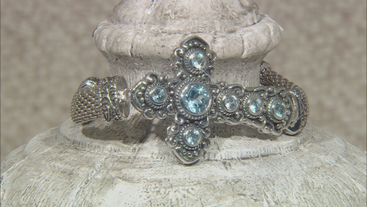 Blue Topaz Rhodium Over Brass Cross Bracelet 2.92ctw