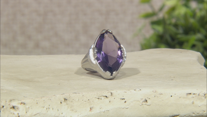 Purple Crystal Silver Tone Solitaire Ring Video Thumbnail