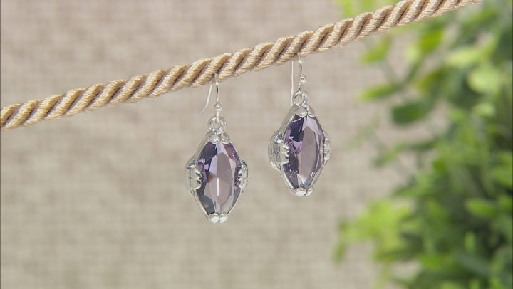 Purple Crystal Silver Tone Dangle Earrings Video Thumbnail