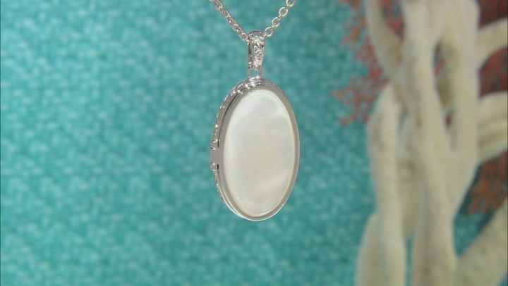 Mother-Of-Pearl Rhodium Over Brass Locket Enhancer With 18" Chain Video Thumbnail