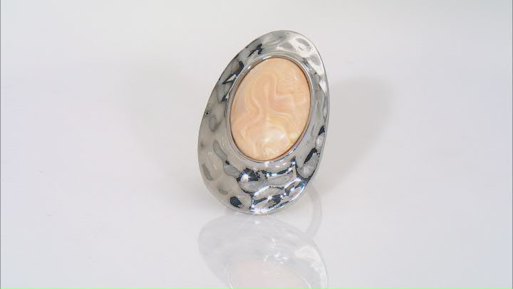 Cream Color Acrylic Stone Silver Tone Hammered Solitaire Ring Video Thumbnail