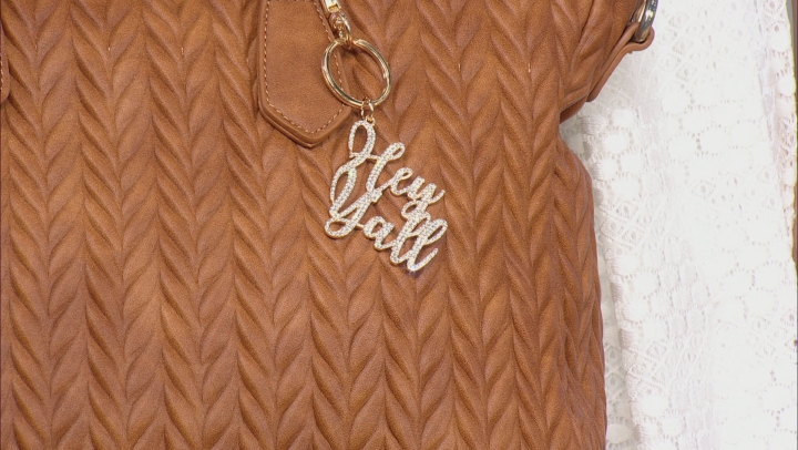 White Crystal "Hey Y'all" Gold Tone Key Chain Video Thumbnail