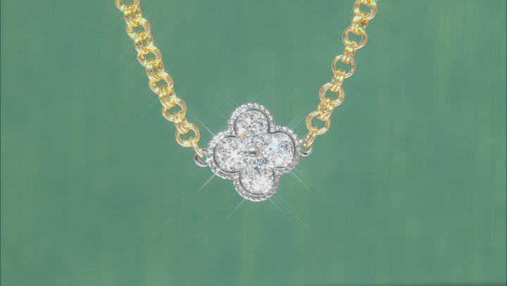 White Crystal Two-Tone Floral Endless Strand Station Necklace