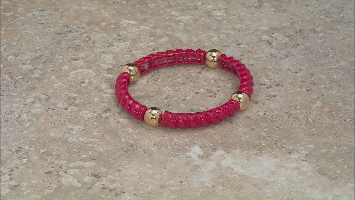 White Crystal Red, White, And Blue Epoxy Gold Tone Stretch Bracelet Set Of Three Video Thumbnail