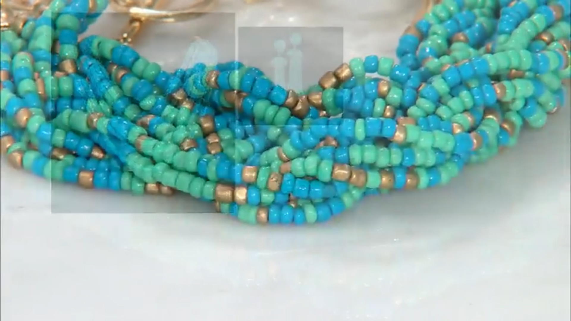 Blue, Green, and Gold Beaded Gold Tone Bracelet Video Thumbnail