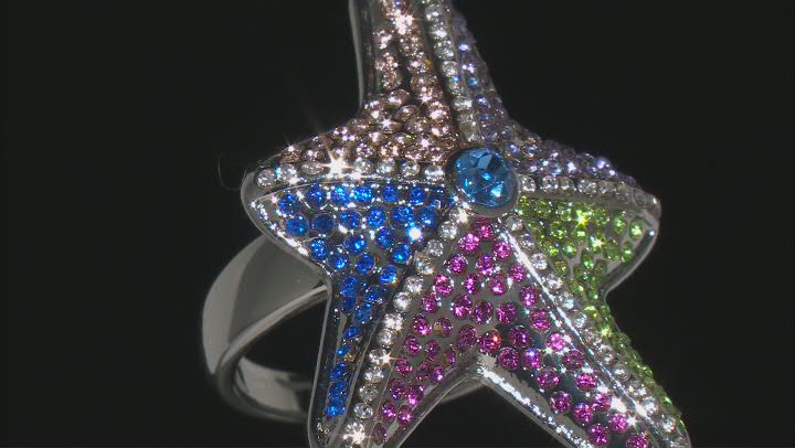 Silver Tone Multi Color Crystal Starfish Ring Video Thumbnail
