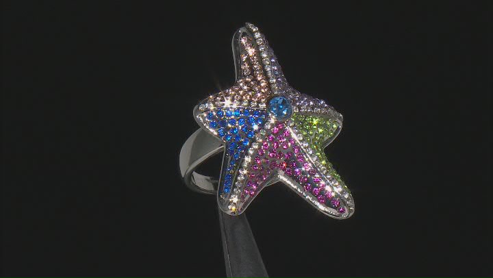 Silver Tone Multi Color Crystal Starfish Ring Video Thumbnail
