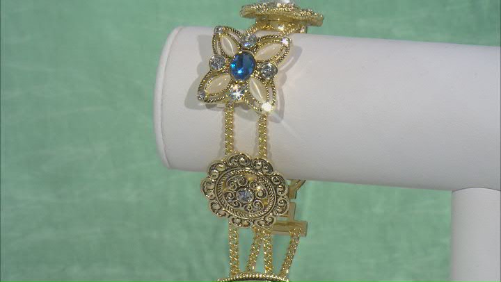 Gold Tone Multi Color Crystal Floral Slide Bracelet Video Thumbnail