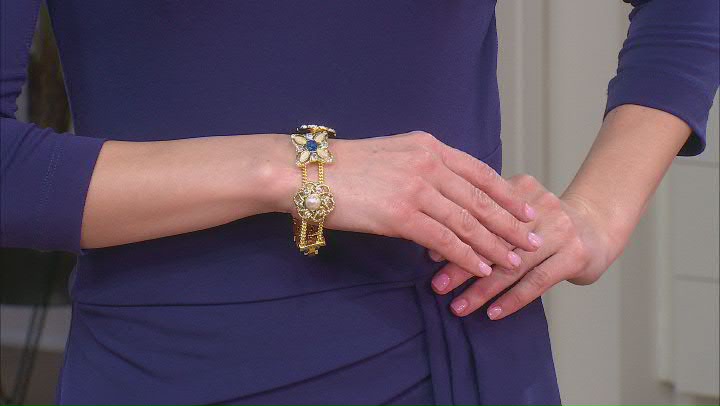 Gold Tone Multi Color Crystal Floral Slide Bracelet Video Thumbnail