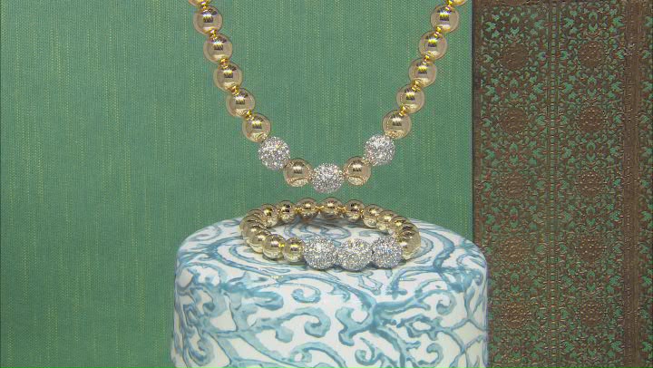 Gold Tone White Crystal Bracelet and Necklace Set