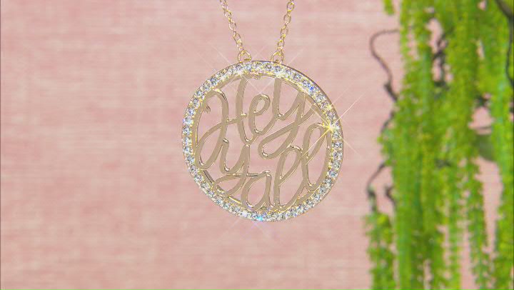 White Crystal Gold Tone "Hey Y'all" Necklace