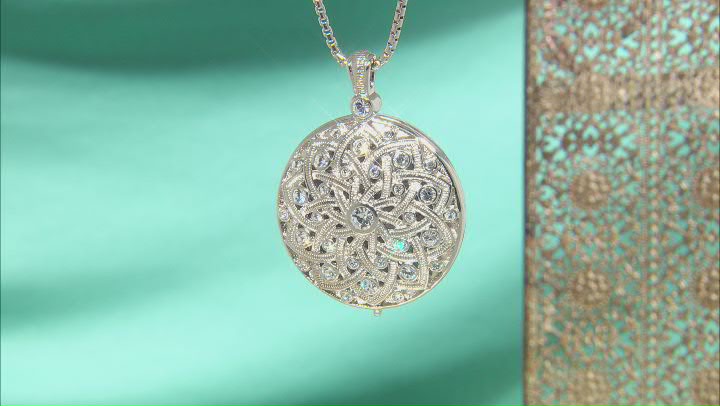 White Crystal Silver Tone Mirror Pendant with Chain Video Thumbnail