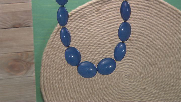 Blue Bead Gold Tone Necklace and Earring Set