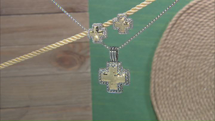Two-Tone Hammered Cross Pendant and Earring Set Video Thumbnail
