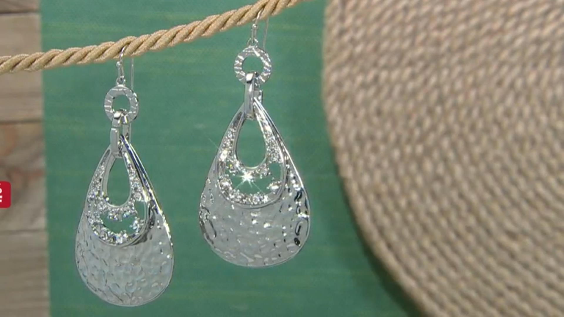 White Crystal Silver Tone Hammered Design Layered Dangle Earring Video Thumbnail